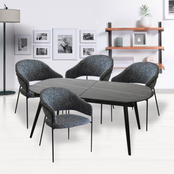 Стол Marble овальный раздвижной 160/200 х 90х78см, чёрный мрамор